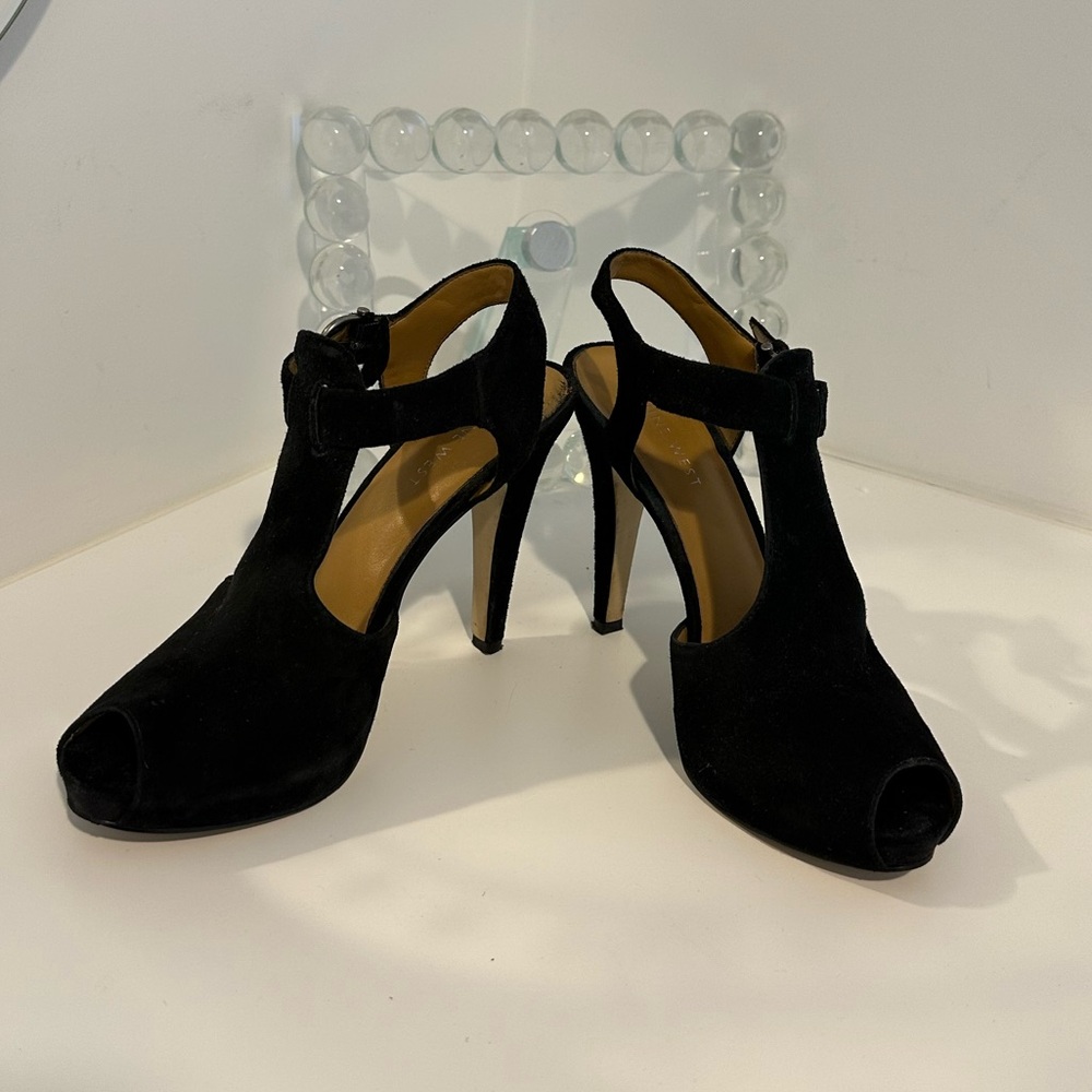 Nine West Black Peep-Toe T-Strap Heel